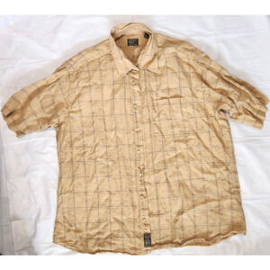 Gitman Bros Vintage Shirt Men XL Plaid Check Short Sleeve Tan Button Down USA